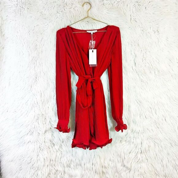 Endless Rose Women's XS Red Pleated Chiffon Mini Dress Party Cocktail - Picture 5 of 10